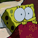 a close up of a cartoon character holding a pillow
