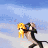 a person holding a stuffed animal in the air