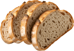 a close up of four slices of bread