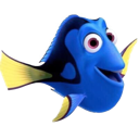 a blue and yellow fish with big eyes