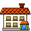 a pixel style house with a red roof