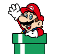 a cartoon mario is sitting in a present box