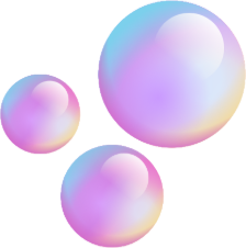 three bubbles of different colors on a black background