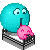 a blue and pink object with a pink object in it's mouth