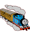 a drawing of a thomas the train on a pink background