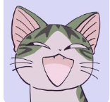 a green and white cat with its mouth open