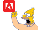 a cartoon character holding up an adobe logo