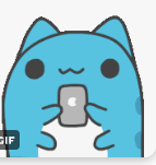 a blue cat with a cell phone in its hand