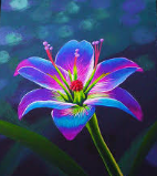 a purple flower with green leaves in the background