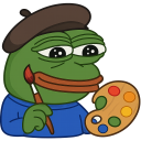 a cartoon frog holding a paintbrush and a palette