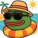 a green frog wearing sunglasses and a hat