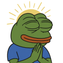 a cartoon frog with his hands folded in front of his face