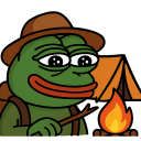 a frog with a hat holding a stick and a tent