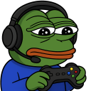 a frog with headphones holding a video game controller