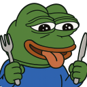 a cartoon frog holding a fork and knife