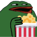 a cartoon frog holding a box of popcorn