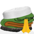 a green and white hat with a yellow ribbon