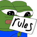 a cartoon character holding a sign that says rules