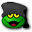a green frog wearing a top hat