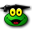 a black hat with a green face and yellow eyes