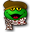 a green frog wearing a hat and scarf