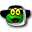 a picture of a green frog with yellow eyes