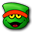 an image of a green lepreite with a red hat