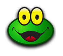 a green frog face with two large eyes