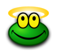 a green frog with a halo on its head