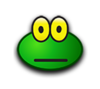 a green frog's face with two eyes