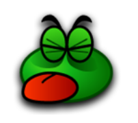 a green bird with a red nose and big eyes