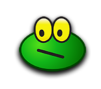 a green frog with two eyes and a frown on it's face