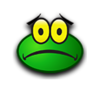 a green frog with a sad look on its face