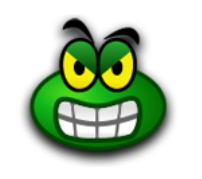 a green monster with yellow eyes and a big grin