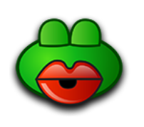 a green frog with red lips on a white background