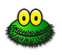 a green cartoon character with big eyes