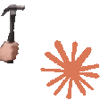a hand holding a wrench in front of a pink background