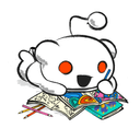 a drawing of a white bear with red eyes