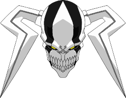 a black and white image of a demon with yellow eyes