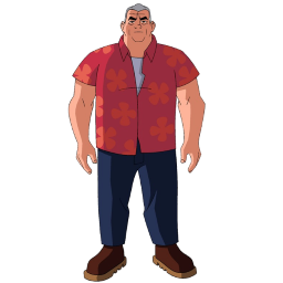 an old man with glasses and a red shirt