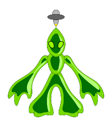 a green alien with a hat on its head