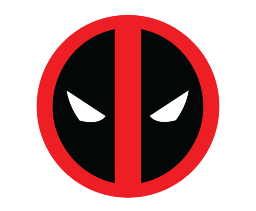 a deadpool logo with white eyes