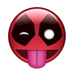 a red smiley face with a tongue sticking out