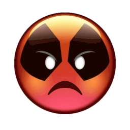 a red and black face with a sad expression