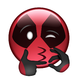 a red and black face with two hands on it