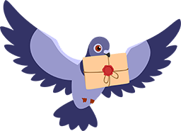 a bird flying with a letter in its beak