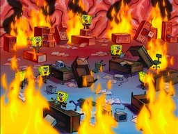 a cartoon of a bunch of boxes on fire