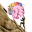 a picture of a pink pony with a rainbow mane