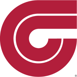 a red and black logo with the letter c on it