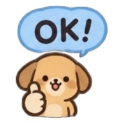 a brown dog with a speech bubble saying ok